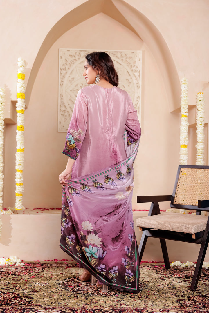 Purple Crepe Silk Straight Cut Kurta Set