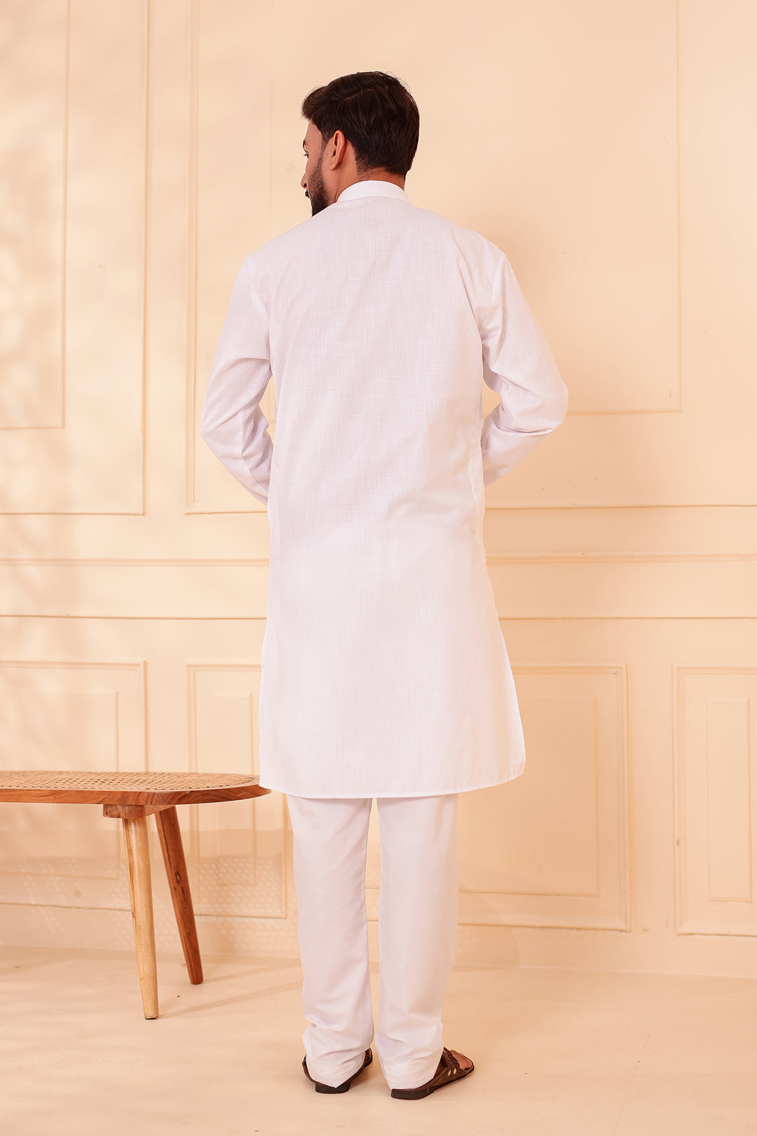 White Soft Cotton-Polyester Kurta Suit.