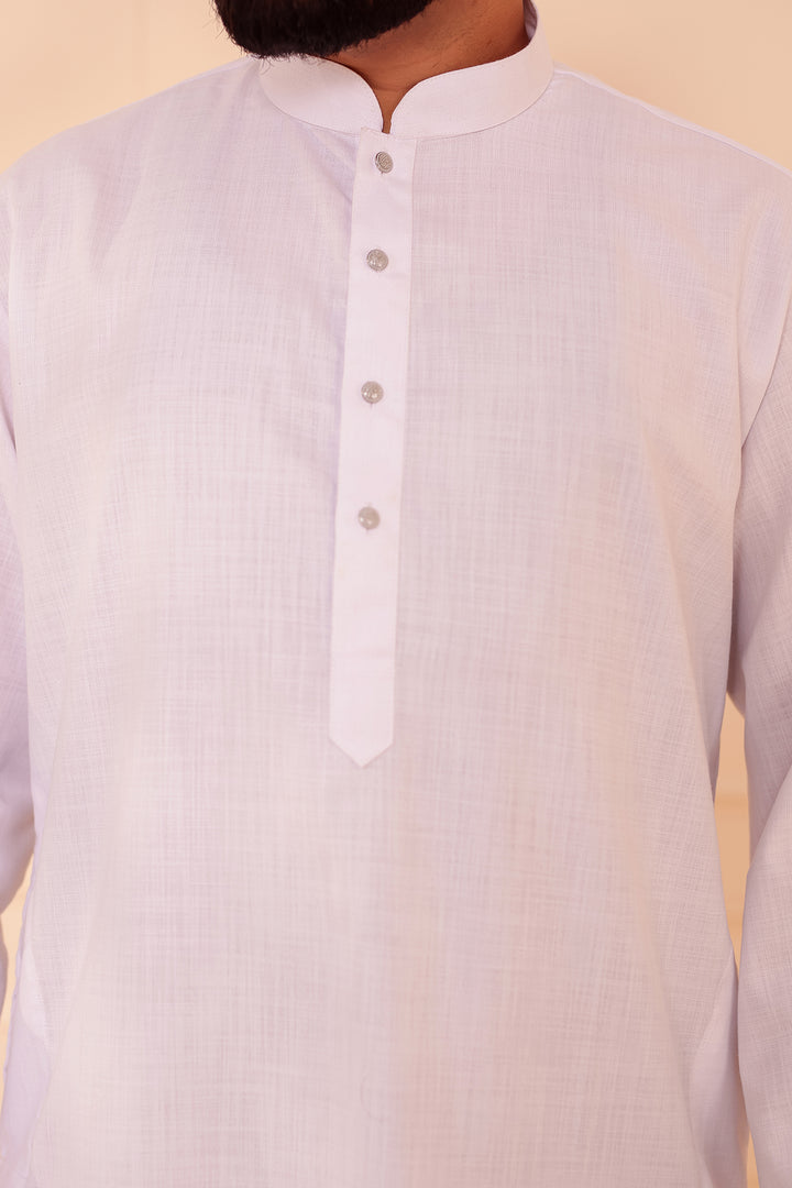 White Soft Cotton-Polyester Kurta Suit.