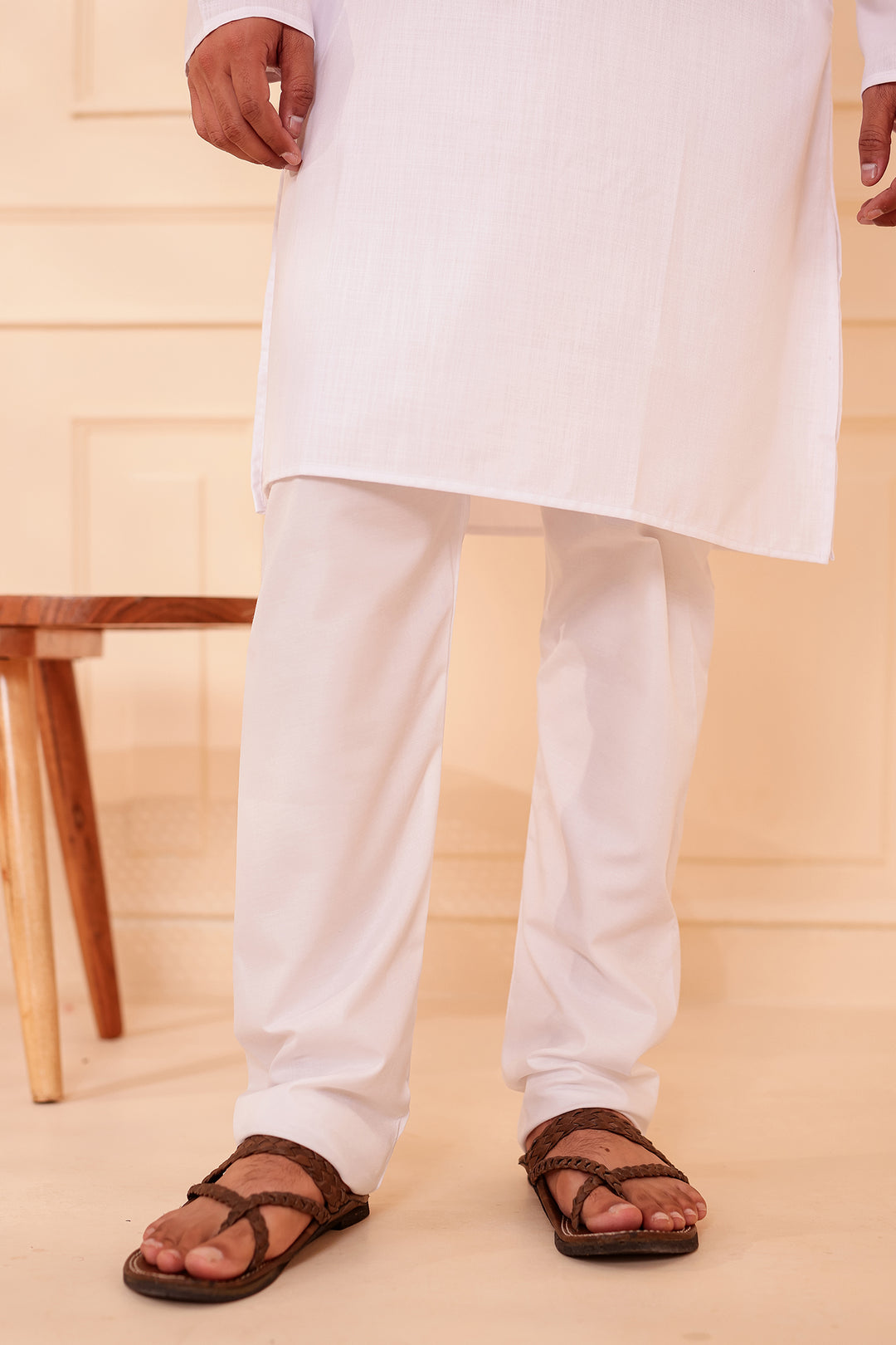 White Soft Cotton-Polyester Kurta Suit.