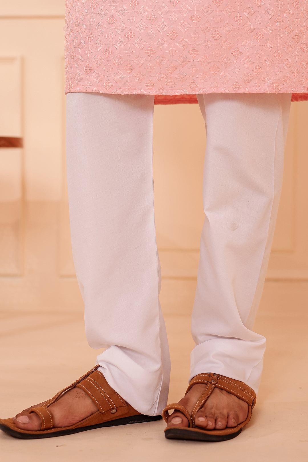 Peach Lucknowi Chikankari Kurta Suit with Sequin Work.