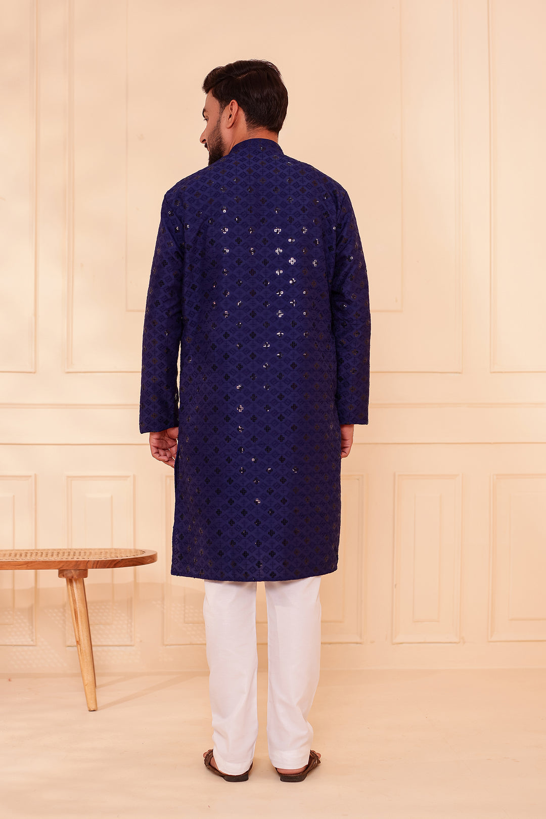 Navy Blue Lucknowi Chikankari Kurta Suit with Sequin Work.