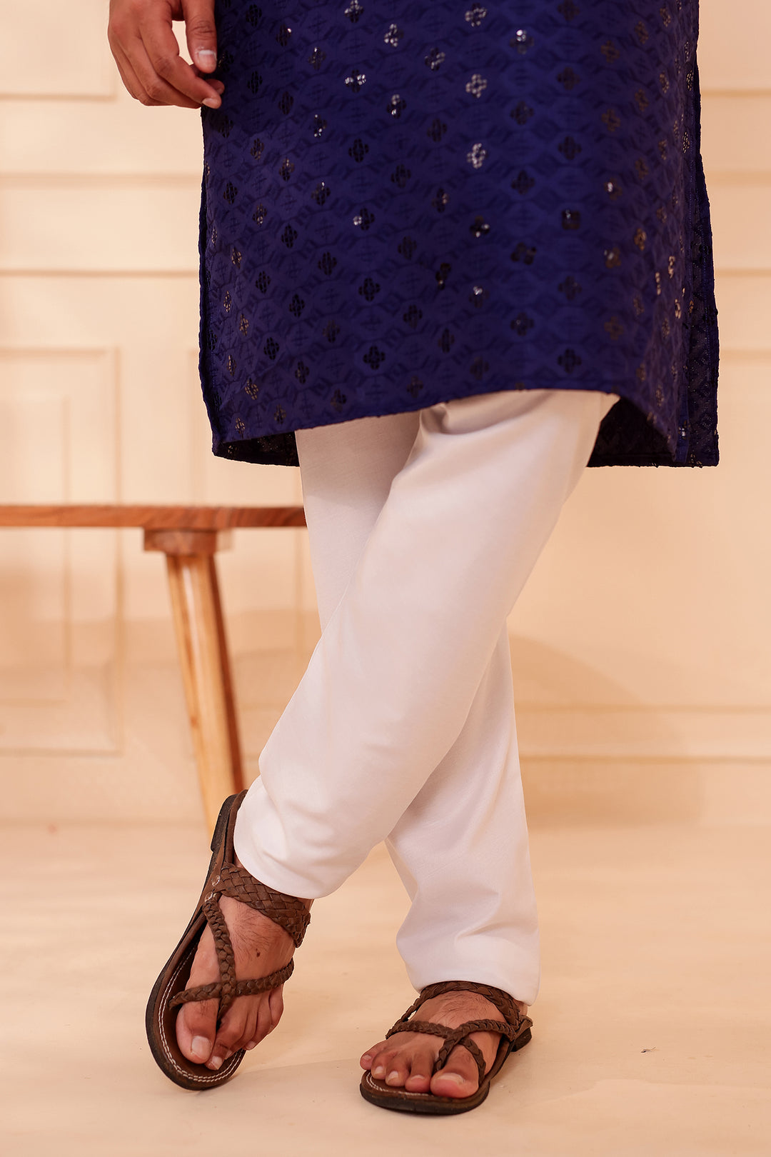 Navy Blue Lucknowi Chikankari Kurta Suit with Sequin Work.