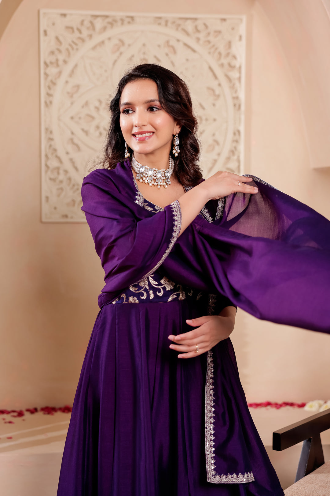 Dark Purple Vichitra Silk Anarkali Suit