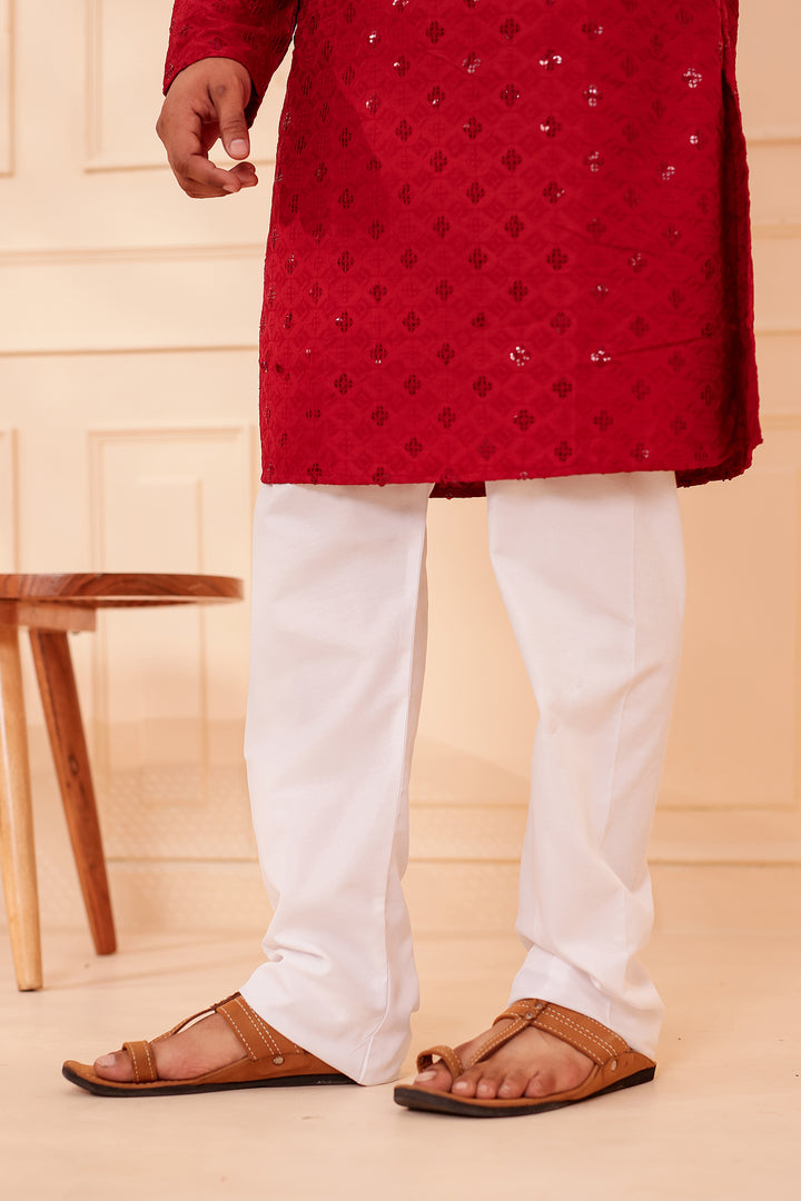 Maroon Lucknowi Chikankari Kurta Suit with Sequin Work.