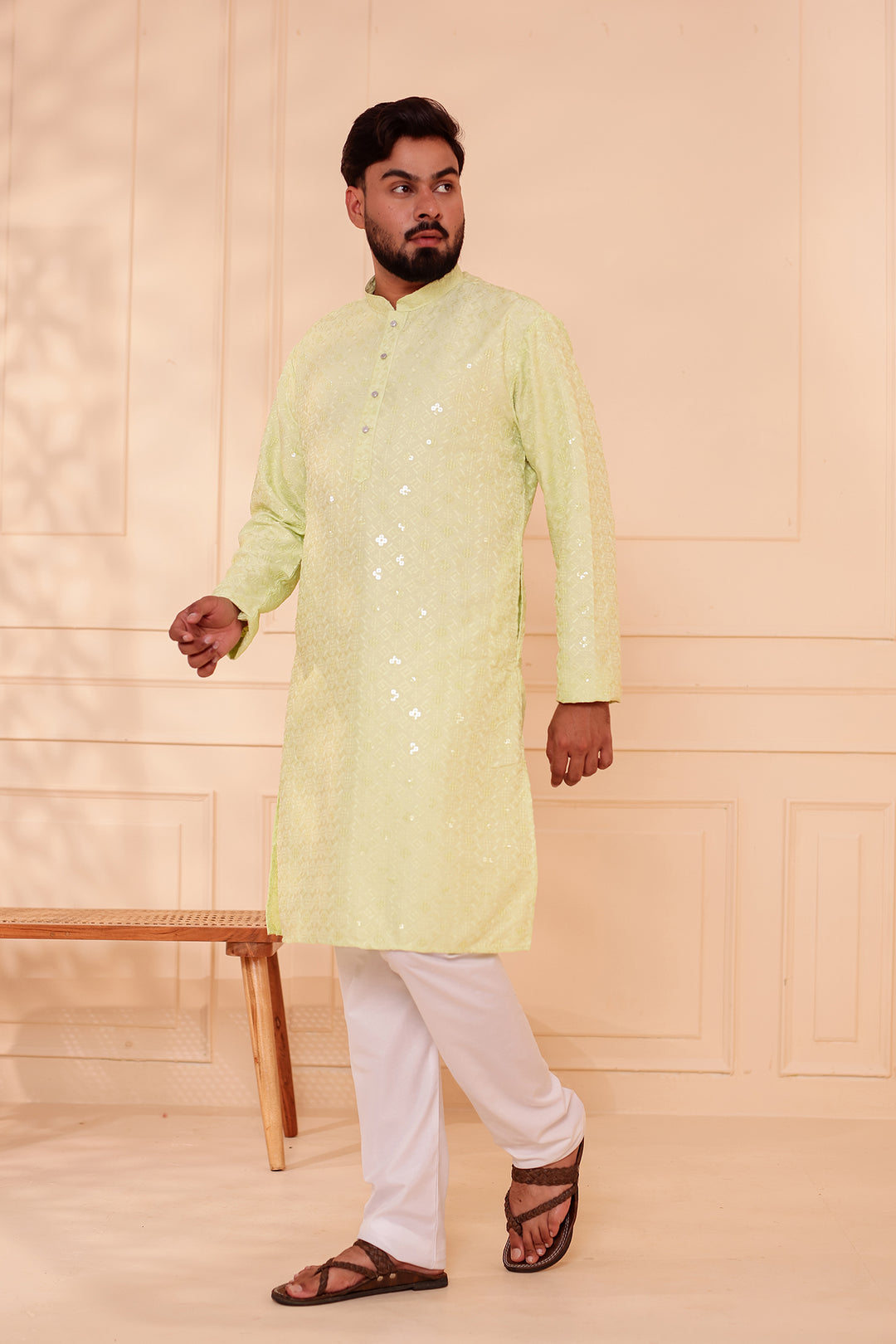 Mint Green Lucknowi Chikankari Kurta Suit with Sequin Work.