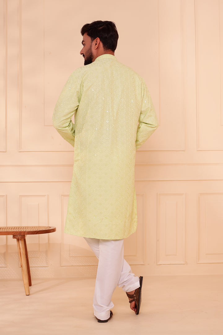 Mint Green Lucknowi Chikankari Kurta Suit with Sequin Work.