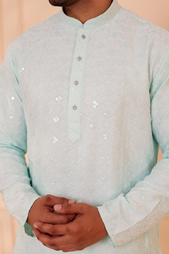 Light Blue Lucknowi Chikankari Kurta Suit with Sequin Work.