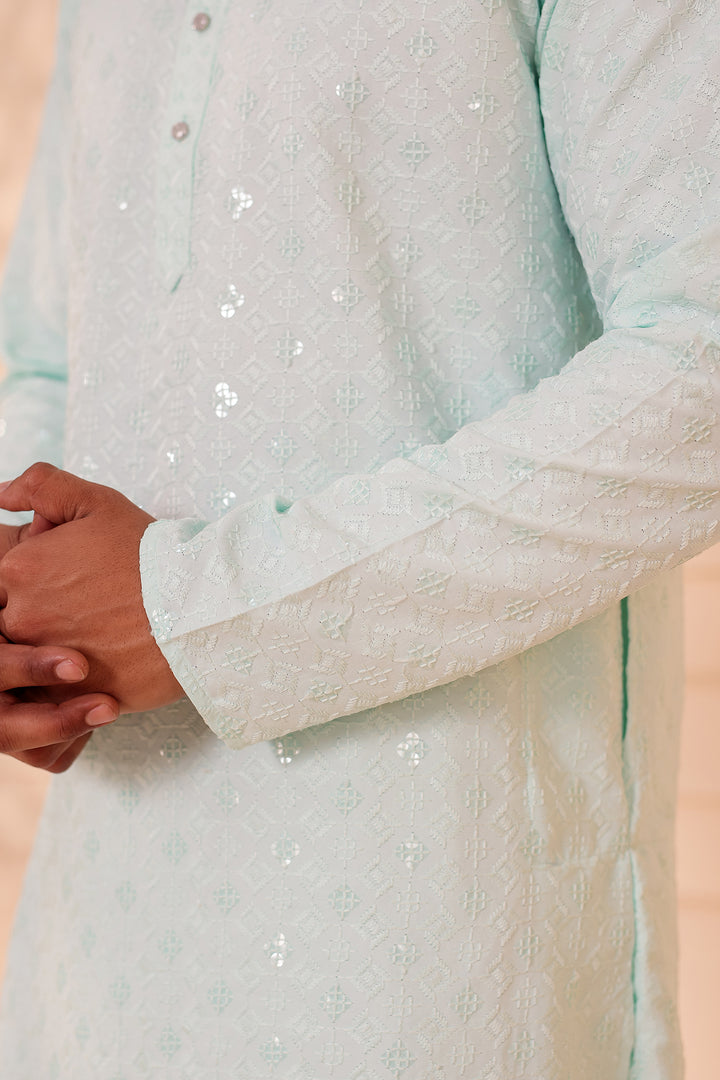 Light Blue Lucknowi Chikankari Kurta Suit with Sequin Work.