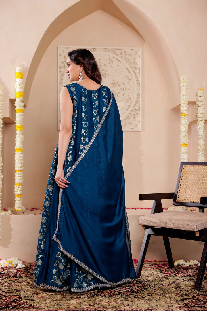 Blue Vichitra Silk Anarkali Suit