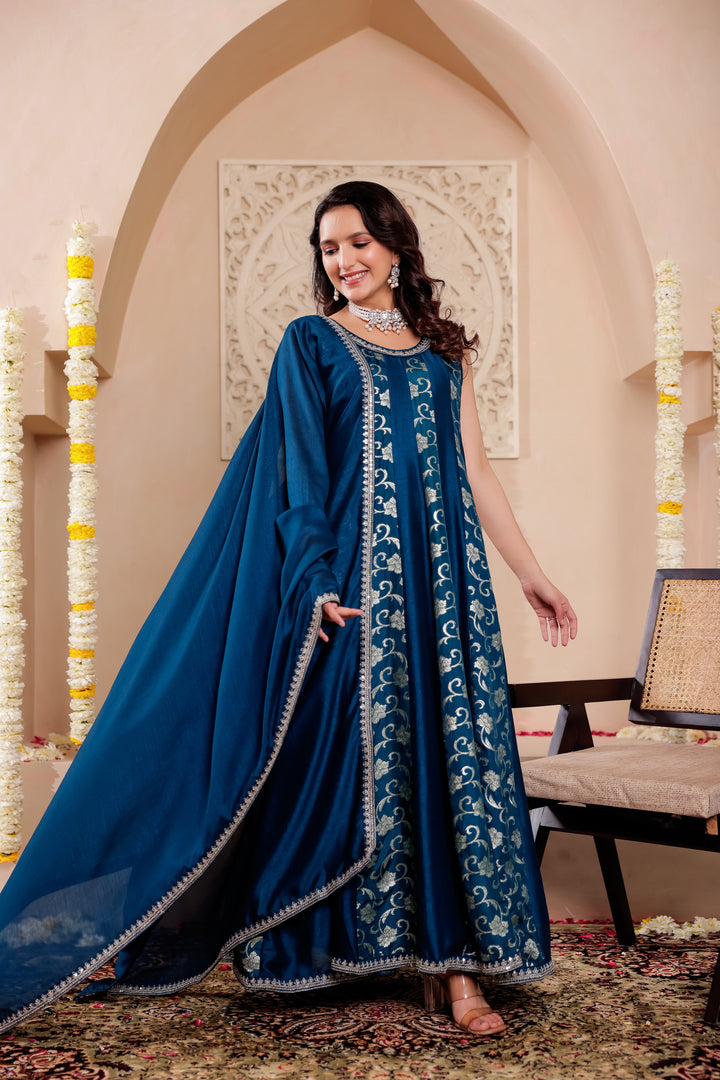 Blue Vichitra Silk Anarkali Suit