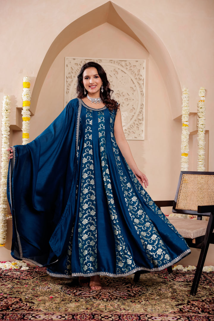 Blue Vichitra Silk Anarkali Suit
