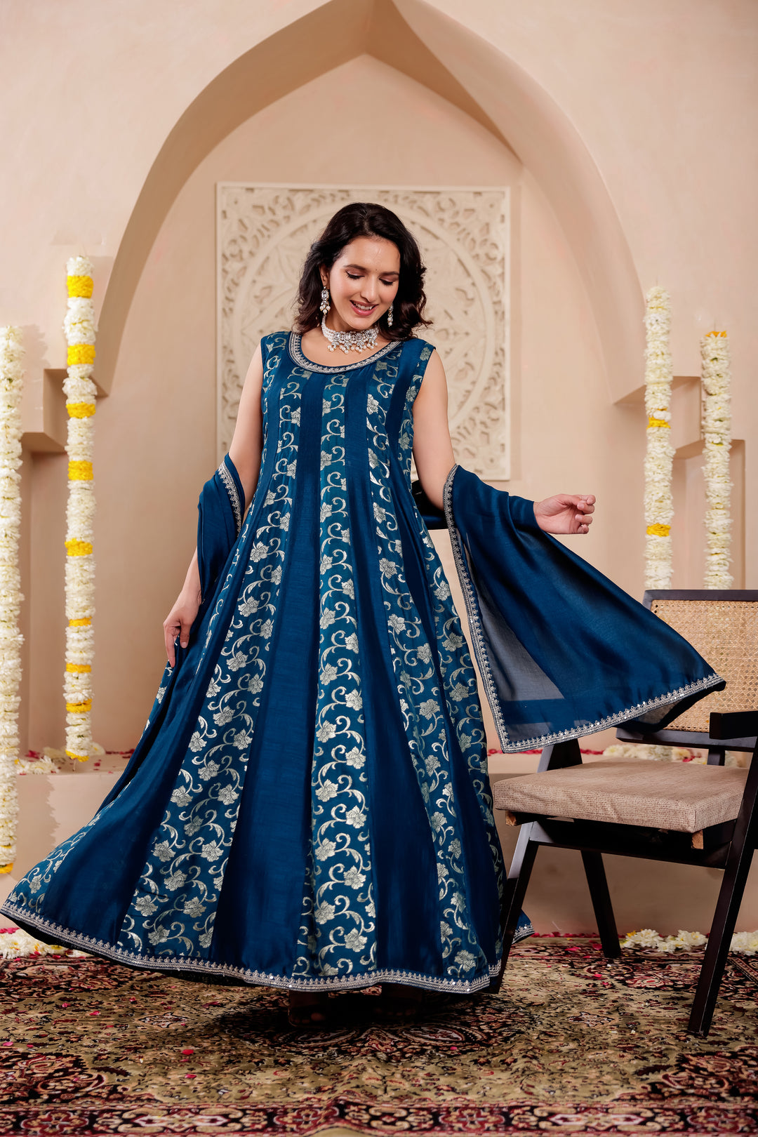 Blue Vichitra Silk Anarkali Suit