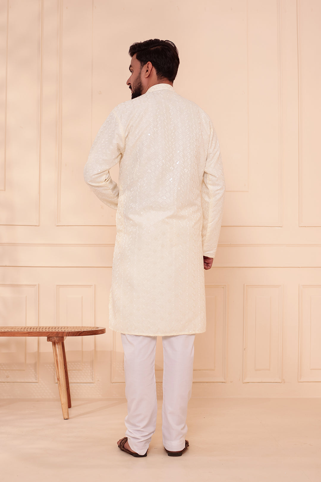 White Lucknowi Chikankari Kurta Suit with Sequin Work.
