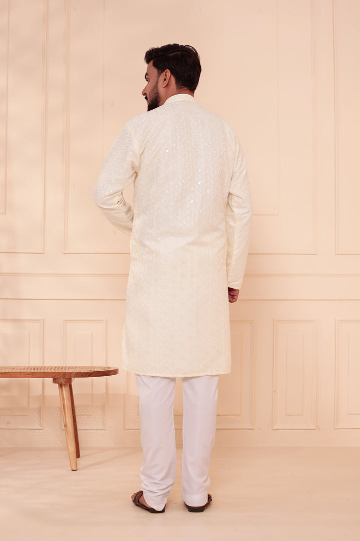 White Lucknowi Chikankari Kurta Suit with Sequin Work.