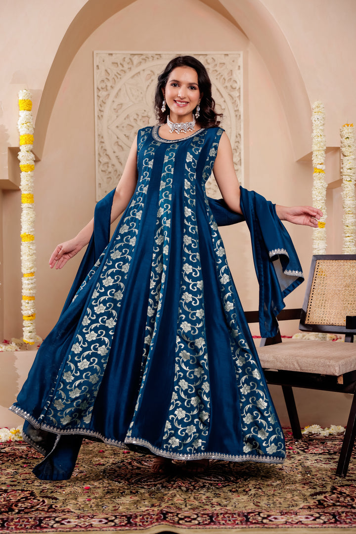 Blue Vichitra Silk Anarkali Suit