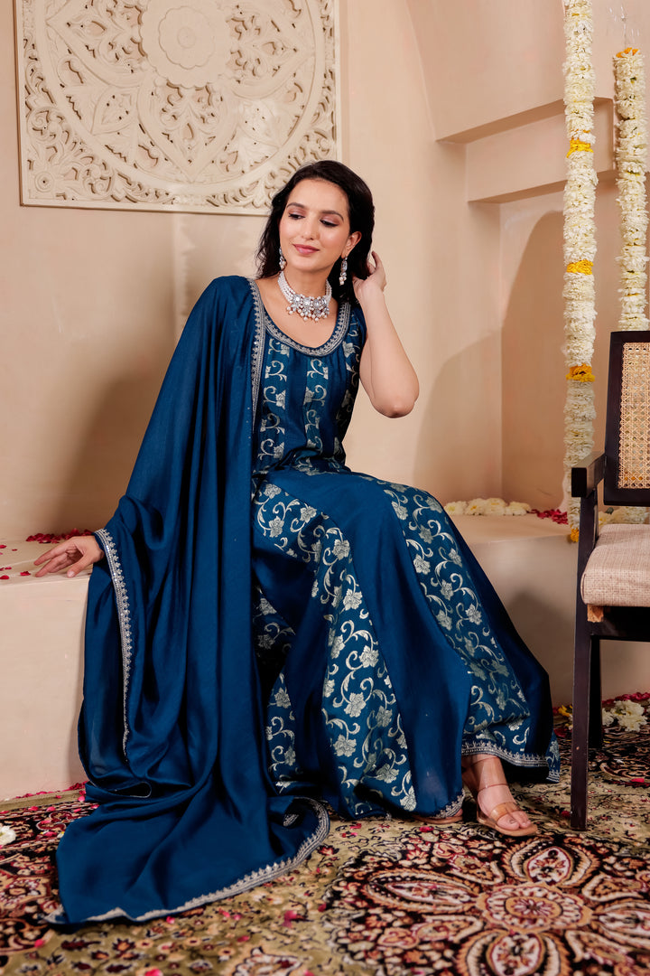 Blue Vichitra Silk Anarkali Suit