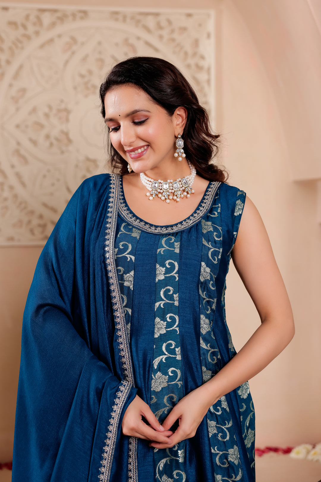 Blue Vichitra Silk Anarkali Suit