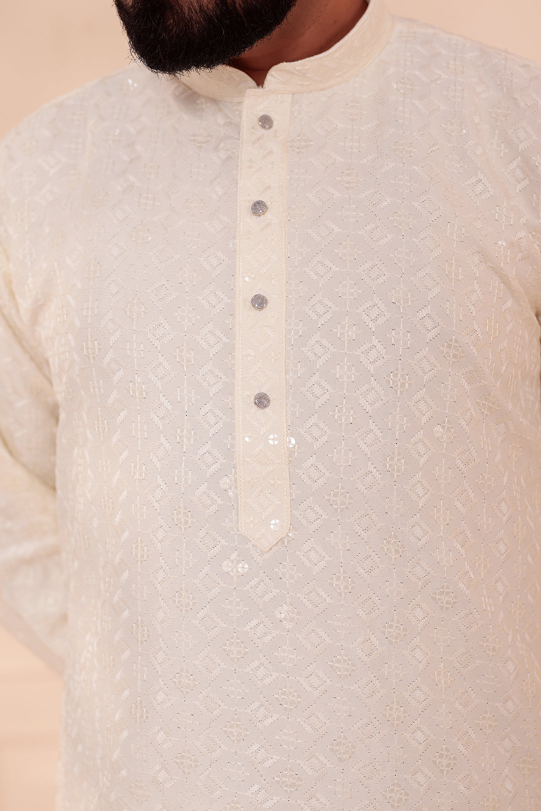 White Lucknowi Chikankari Kurta Suit with Sequin Work.