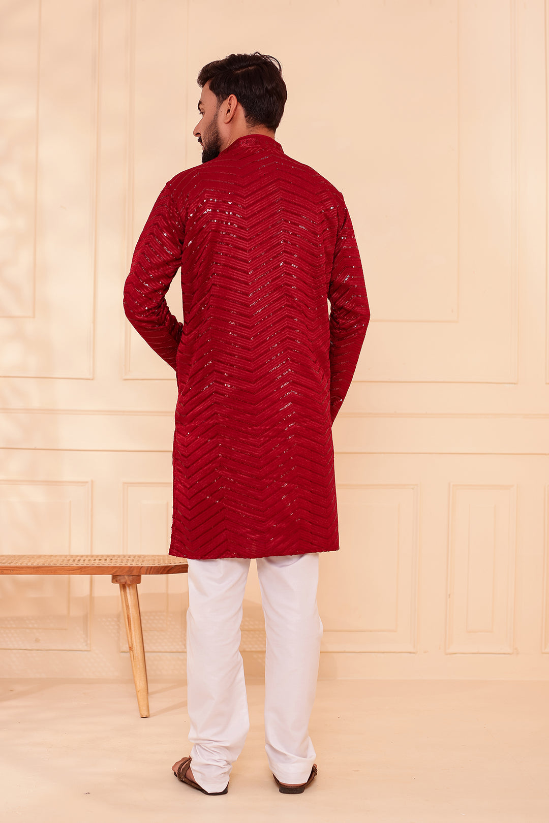 Maroon Soft Georgette Kurta Suit with Self Thread and Sequin work all over.