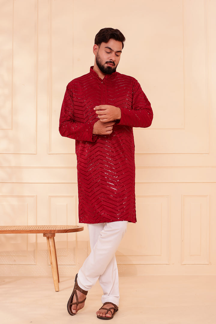 Maroon Soft Georgette Kurta Suit with Self Thread and Sequin work all over.