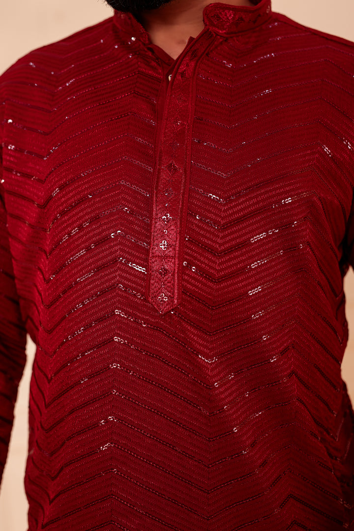 Maroon Soft Georgette Kurta Suit with Self Thread and Sequin work all over.