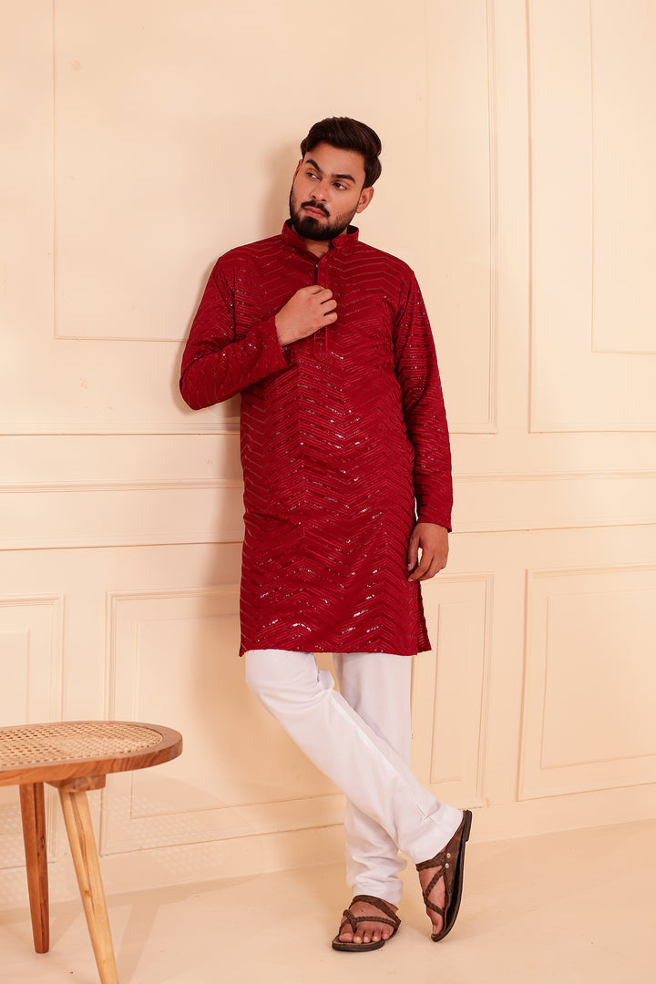Maroon Soft Georgette Kurta Suit with Self Thread and Sequin work all over.