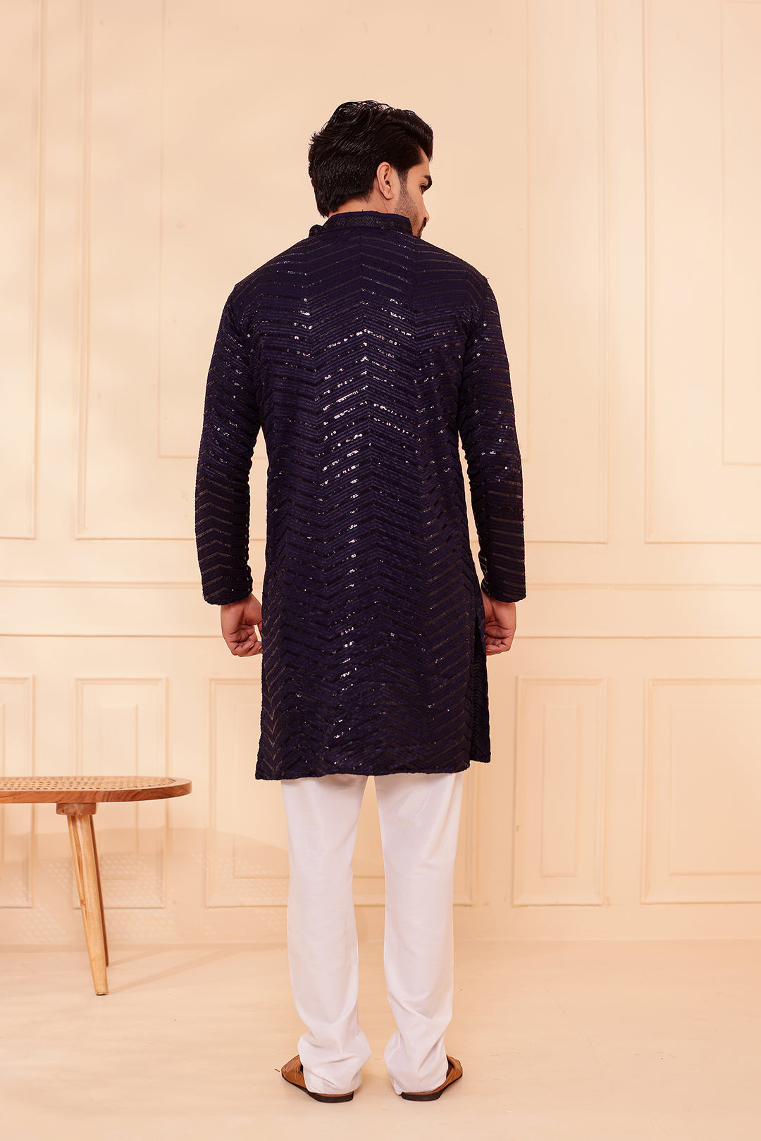 Navy Blue Soft Georgette Kurta Suit with Self Thread and Sequin work all over.