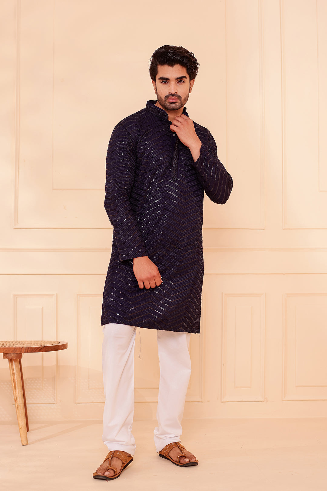 Navy Blue Soft Georgette Kurta Suit with Self Thread and Sequin work all over.