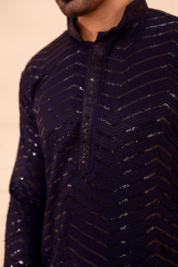 Navy Blue Soft Georgette Kurta Suit with Self Thread and Sequin work all over.