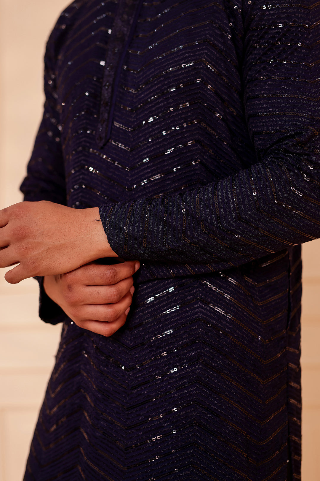 Navy Blue Soft Georgette Kurta Suit with Self Thread and Sequin work all over.