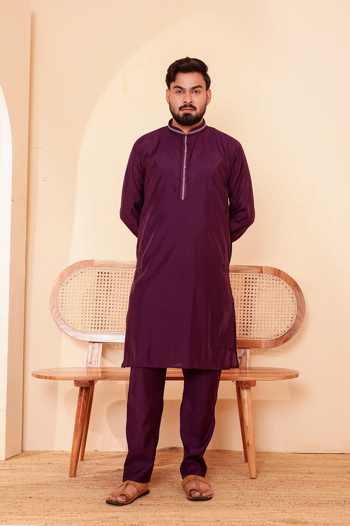 Wine Soft Silk Plain Kurta Suit with Trouser