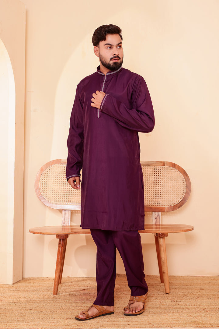 Wine Soft Silk Plain Kurta Suit with Trouser