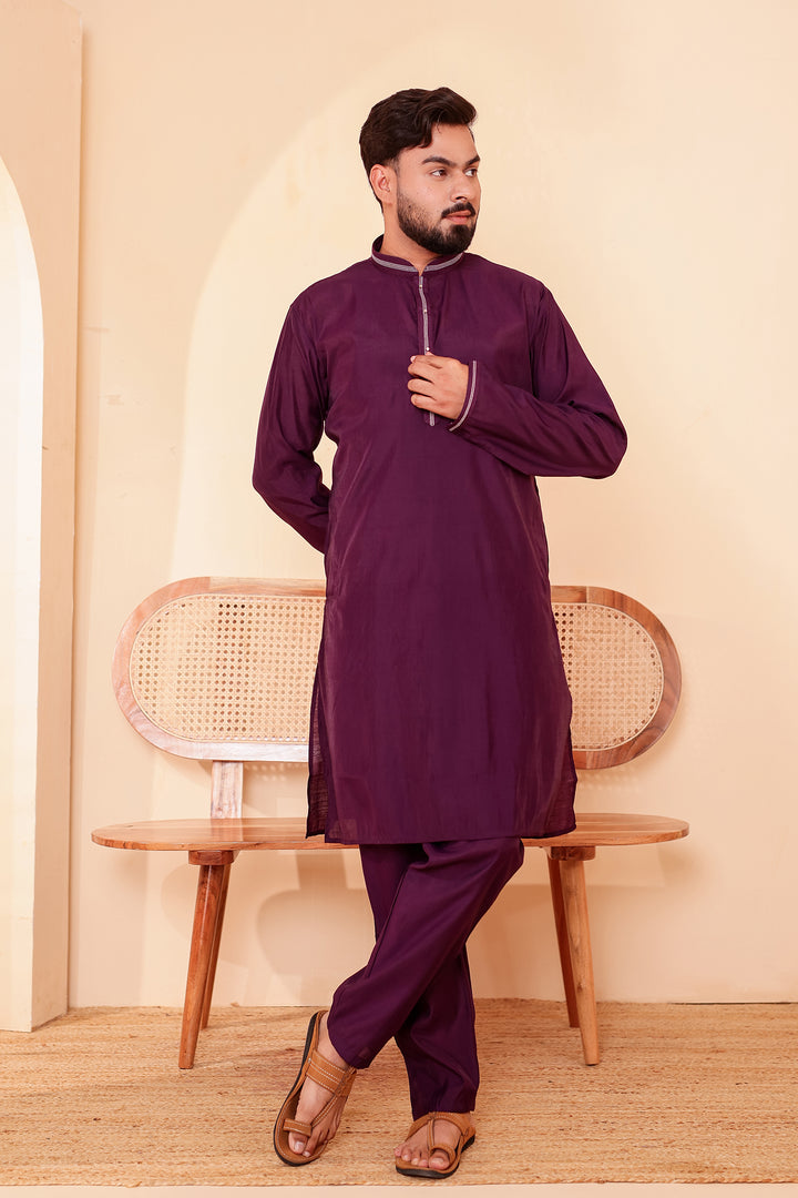 Wine Soft Silk Plain Kurta Suit with Trouser