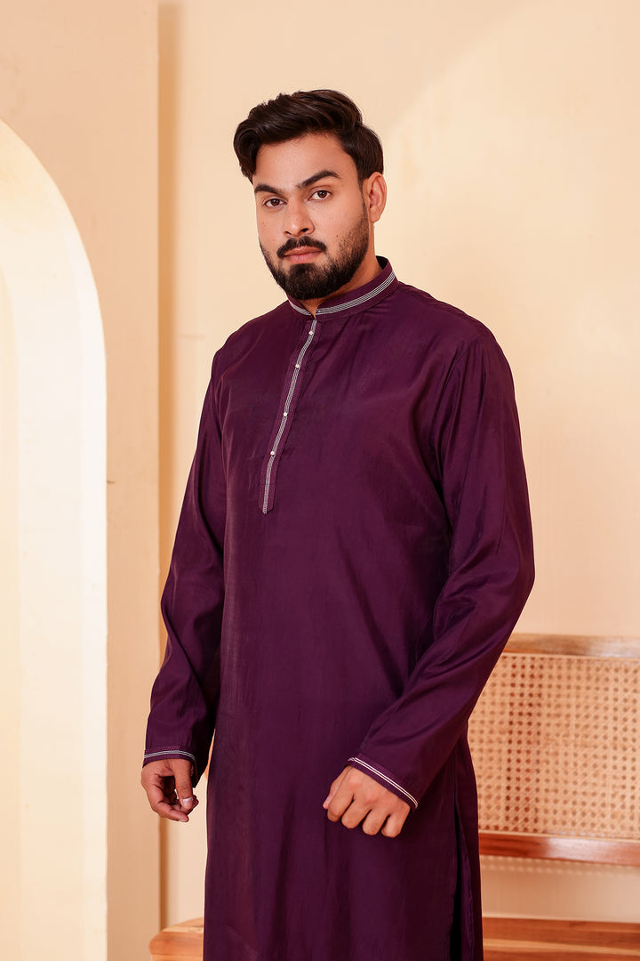 Wine Soft Silk Plain Kurta Suit with Trouser