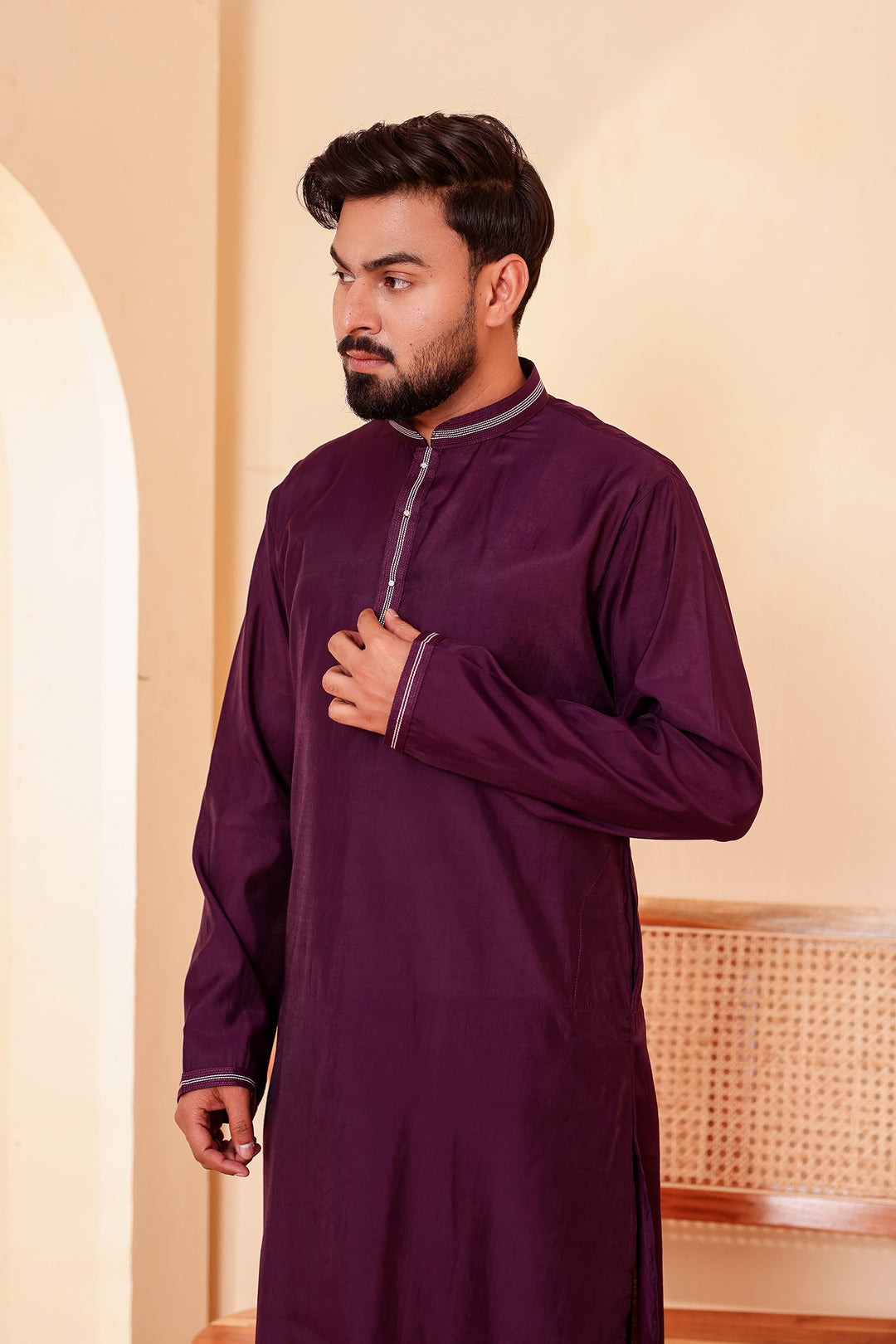 Wine Soft Silk Plain Kurta Suit with Trouser