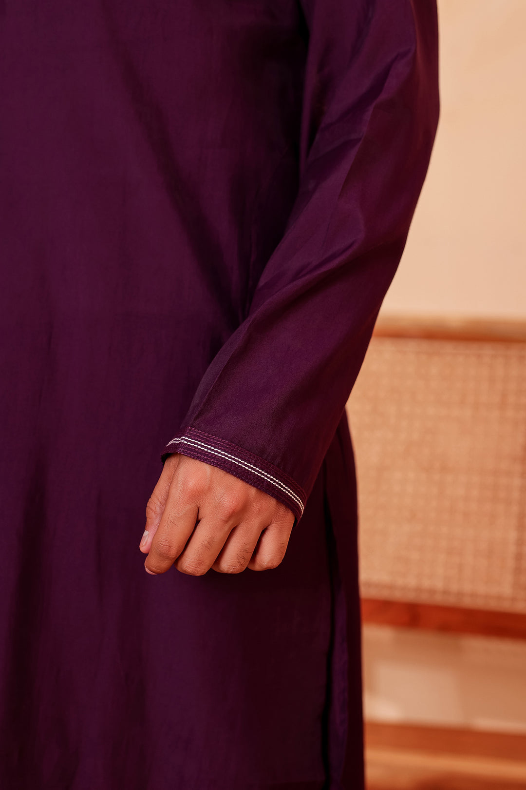 Wine Soft Silk Plain Kurta Suit with Trouser