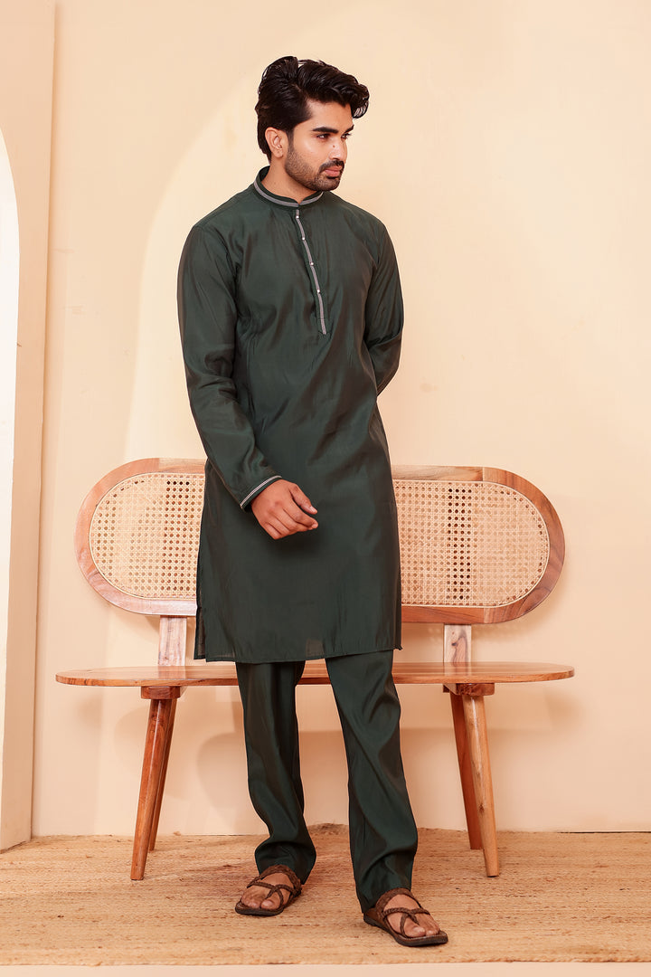 Bottle Green Soft Silk Plain Kurta Suit with Trouser