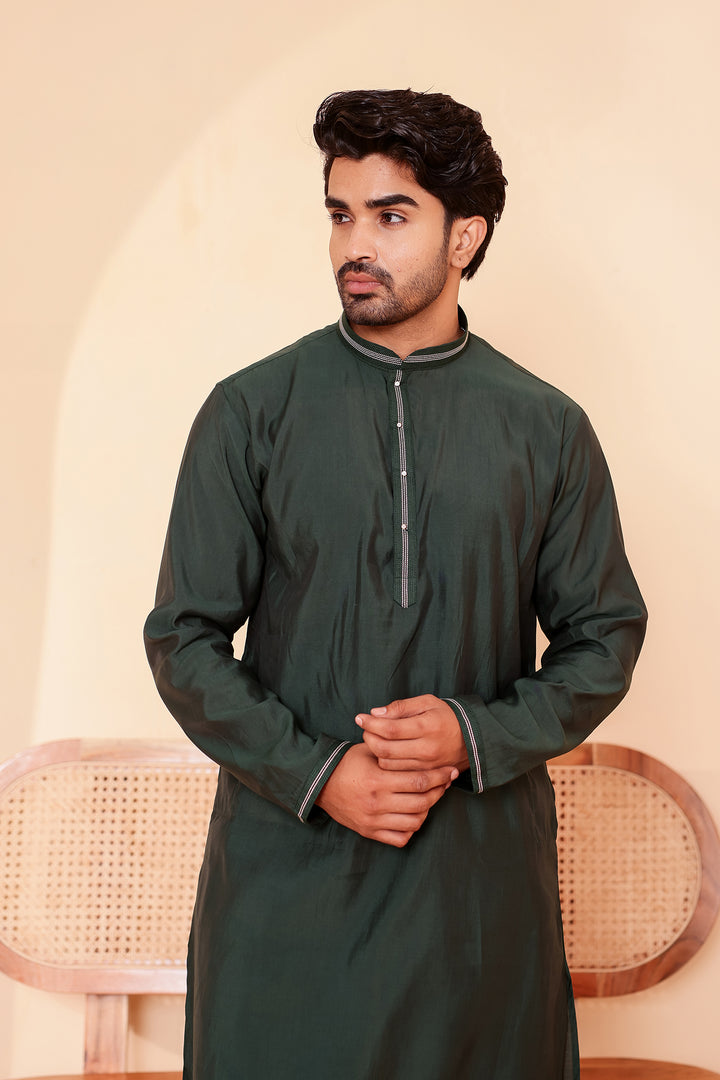 Bottle Green Soft Silk Plain Kurta Suit with Trouser