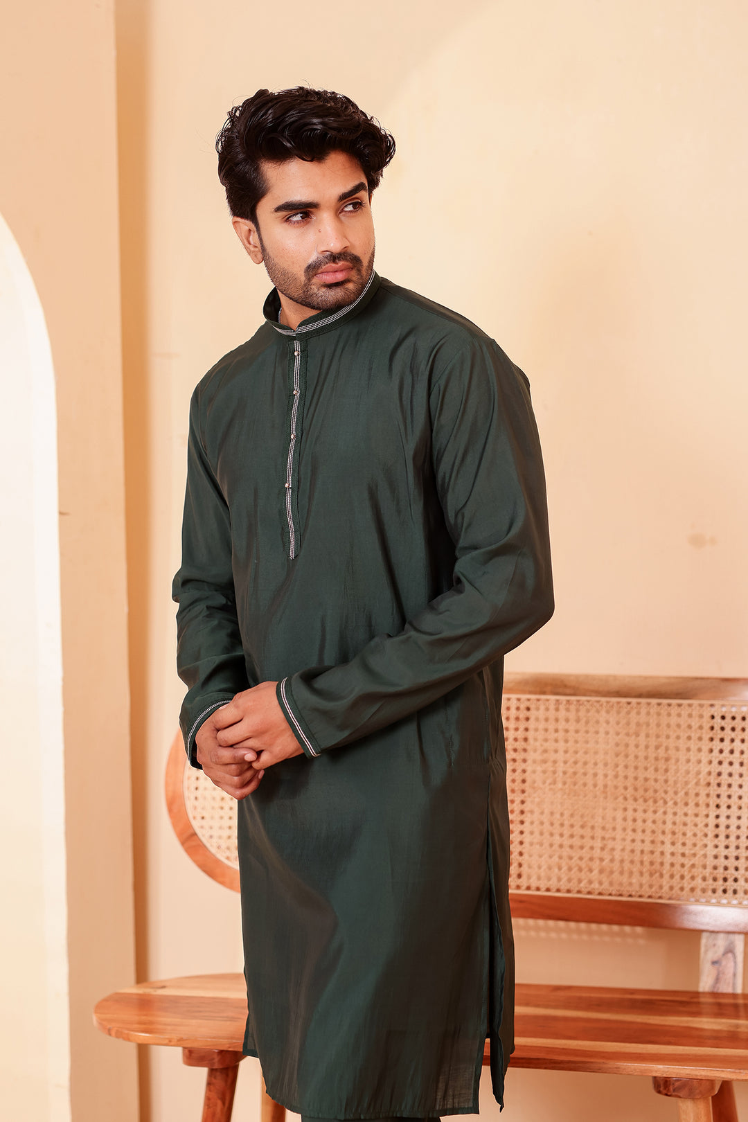 Bottle Green Soft Silk Plain Kurta Suit with Trouser