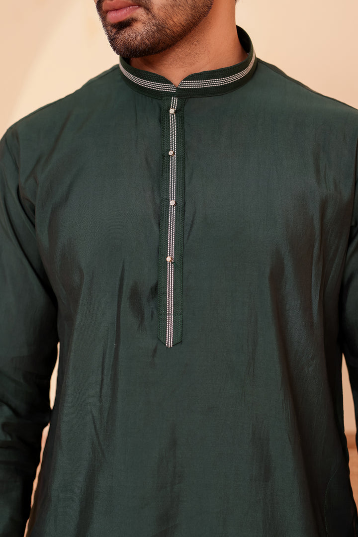 Bottle Green Soft Silk Plain Kurta Suit with Trouser