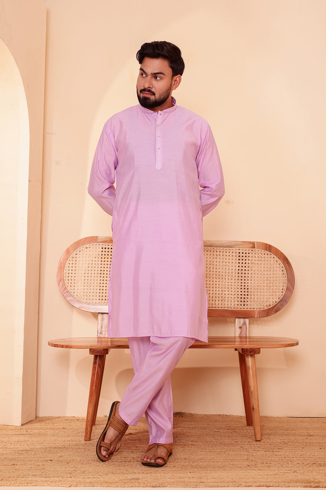 Lilac Soft Silk Plain Kurta Suit with Trouser.