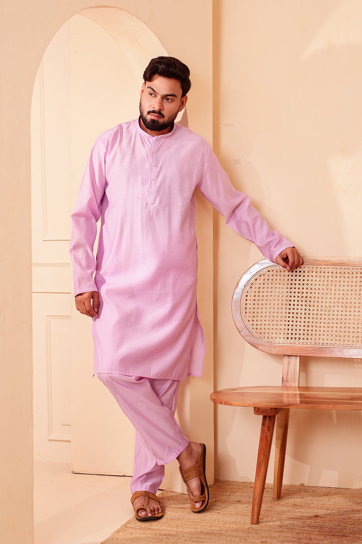 Lilac Soft Silk Plain Kurta Suit with Trouser.