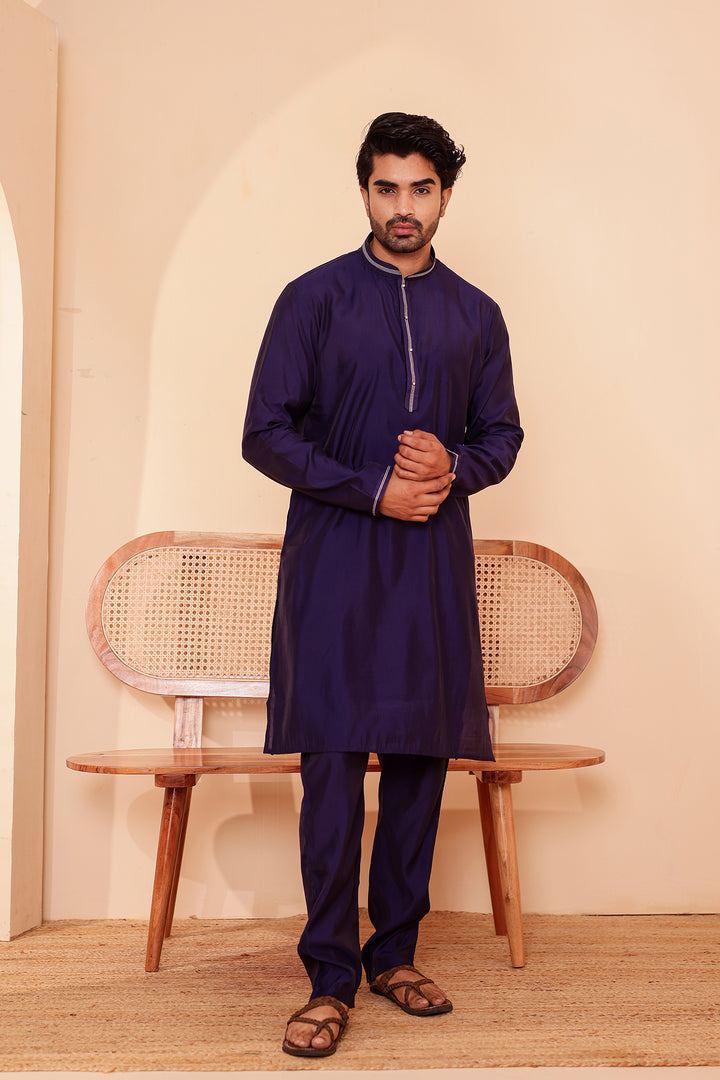 Midnight Blue Soft Silk Plain Kurta Suit with Trouser.