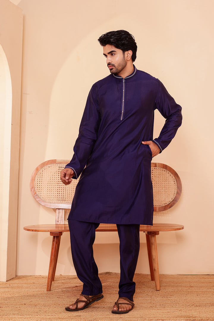 Midnight Blue Soft Silk Plain Kurta Suit with Trouser.