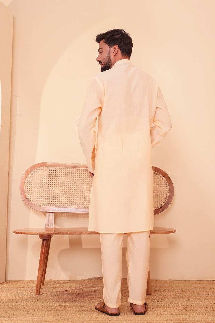 Light Peach Soft Silk Plain Kurta Suit with Trouser.