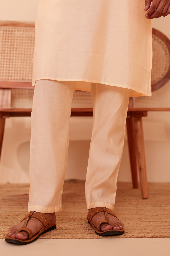 Light Peach Soft Silk Plain Kurta Suit with Trouser.