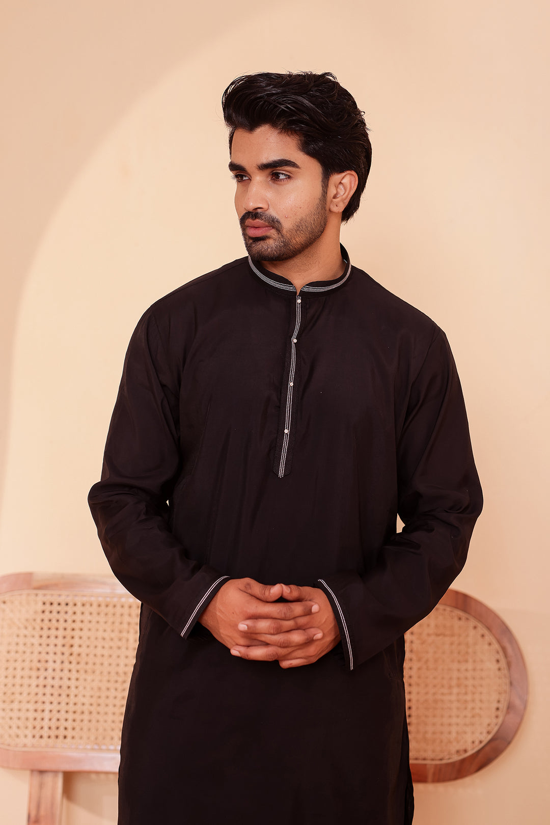 Black Soft Silk Plain Kurta Suit with Trouser.