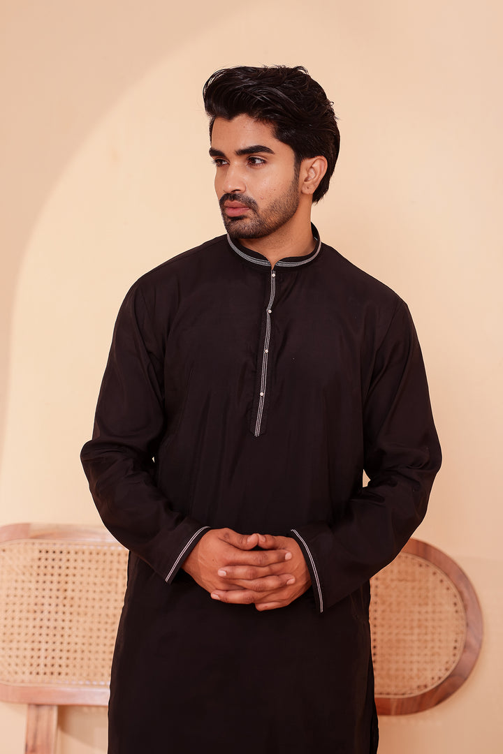 Black Soft Silk Plain Kurta Suit with Trouser.