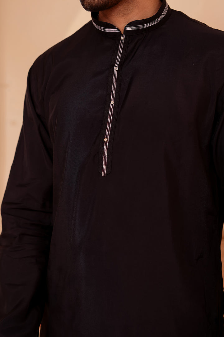 Black Soft Silk Plain Kurta Suit with Trouser.